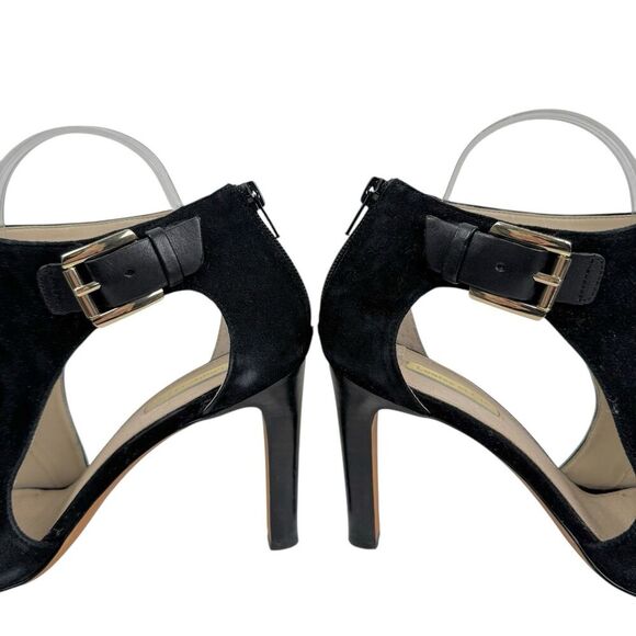 Louise Et Cie Olivia Peep-Toe High Heel Bootie 9 Black Suede Gold Evening Office - Picture 6 of 15